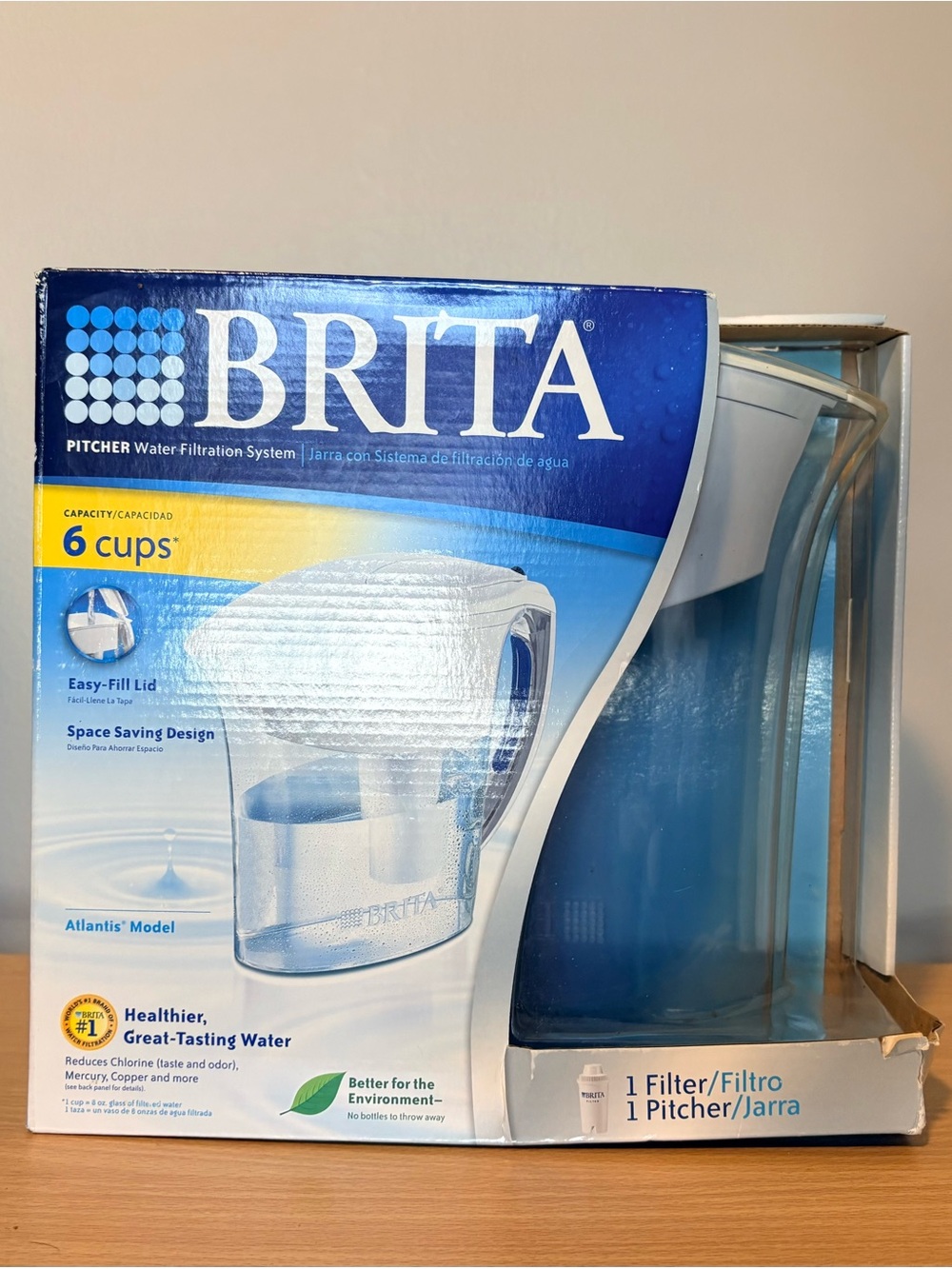 Brita Filtration System Water Pitcher with Long last Filter White 6 Cup - NRFB